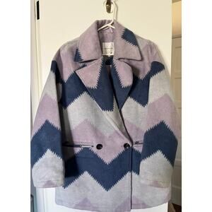 Avec Les Filles Stripped Zig-Zag Patterned Double Breasted Pea Coat